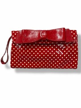 Maurizio Taiuti Italy Patent Leather Polka Dot Bow Clutch Wristlet Vintage